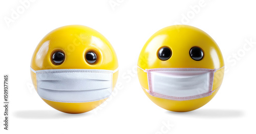Smiley Face with Medical Mask on a Transparent Background