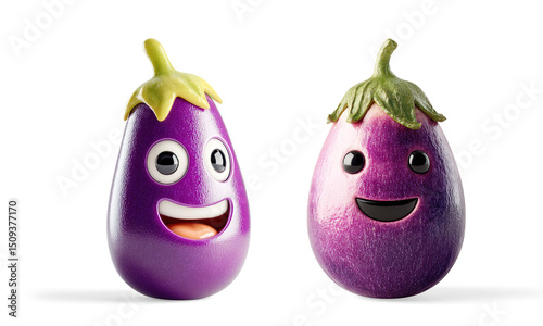 Cute Plush Eggplant Toy with Smiling Face on a Transparent Background