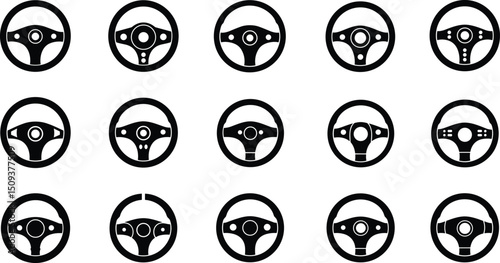Car Steering wheels icon set, isolated on white background, vector Illustration
