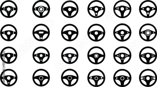 Car Steering wheels icon set, isolated on white background, vector Illustration