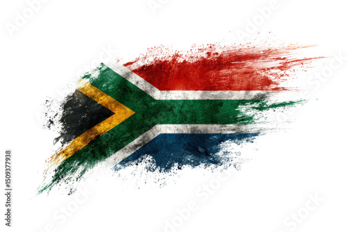 Grunge style south african flag with bold brush stroke design, cut out