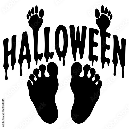 Halloween bloody footprints silhouette vector on white background