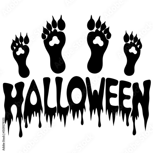 Halloween bloody footprints silhouette vector on white background