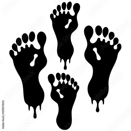Halloween bloody footprints silhouette vector on white background