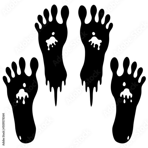 Halloween bloody footprints silhouette vector on white background