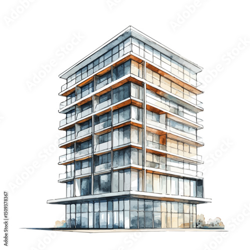 Modern Architecture, watercolor illustration vector, high quality, isolated on a white background.