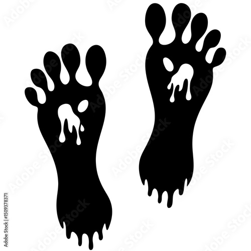 Halloween bloody footprints silhouette vector on white background