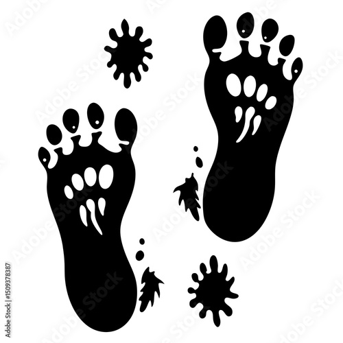 Halloween bloody footprints silhouette vector on white background