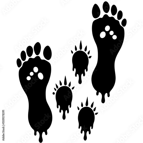 Halloween bloody footprints silhouette vector on white background