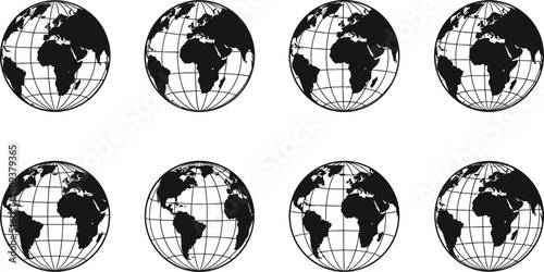 Earth globe icon set. earth hemispheres with continents. world map in globe shape isolated on white background. vector