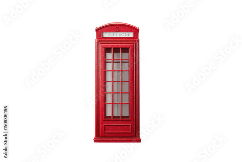 Classic red british telephone booth on black background, cut out
