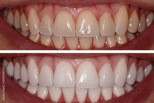Before and after teeth whitening treatment, showcasing lighter, brighter shade