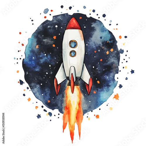 Fototapeta Naklejka Na Ścianę i Meble -  Mission Patch, watercolor drawing vector, high quality, isolated on a white background.