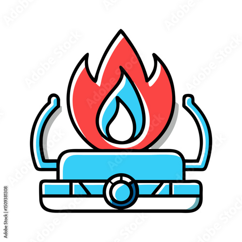 Gas stove with flame icon for kitchen or cooking.