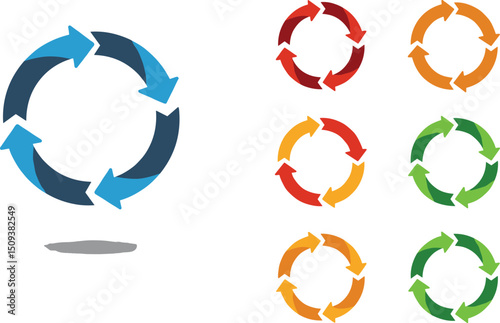 Circle arrows icon set. Round reload sign, repeat icon, rotate arrow symbol, Vector illustration