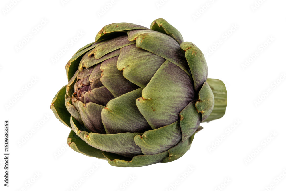Obraz premium Close-up of fresh artichoke with detailed texture on black background, cut out