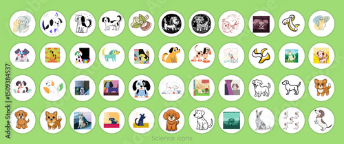 Outline doll icon, dog logo template, and silhouette art of ant, Pen icon, birds, art Vector set,