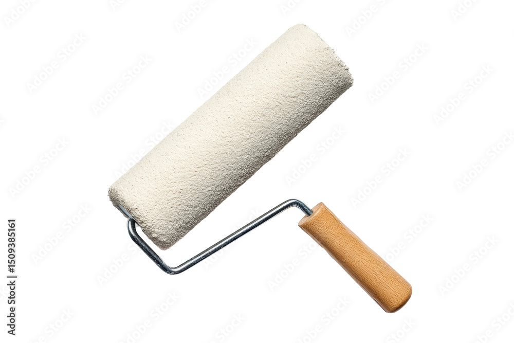 Fototapeta premium New paint roller with wooden handle on black background, cut out