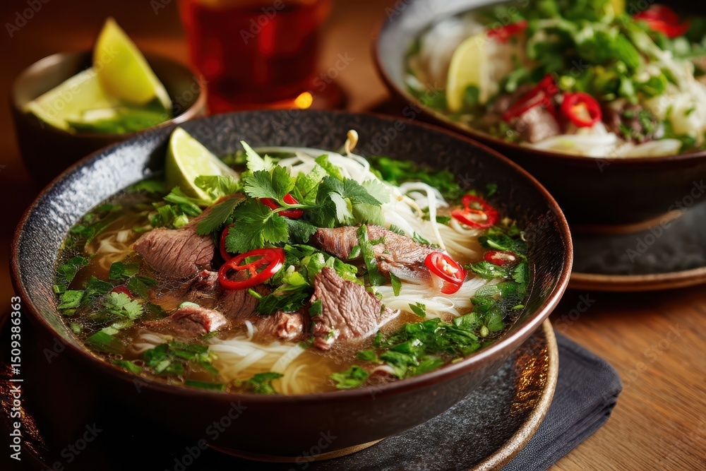 Pho Suppe Rindfleisch Vietnamesisch Nudelsuppe Asiatisch Kräuter Limette Chili Brühe Frisch Exotisch Streetfood Rezept Authentisch Aromatisch Mittagessen Gesund Hausgemacht Küche Pho Suppe Rindfleisch Vietnamesisch Nudelsuppe Asiatisch Kräuter Limette Chili Brühe Frisch Exotisch Streetfood Rezept Authentisch Aromatisch Mittagessen Gesund Hausgemacht Küche