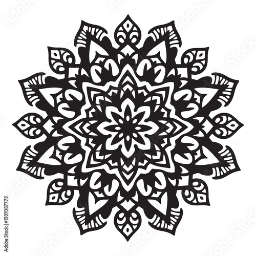 Abstract floral snowflake ornament pattern with vintage lace design on white background