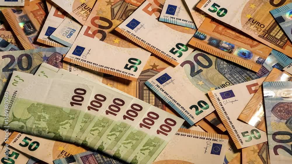 Des billets de 20 euros 50 euros et 100 euros avec déplacement latéral