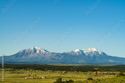 Snow-capped Spanish Peaks in Southern Colorado. 