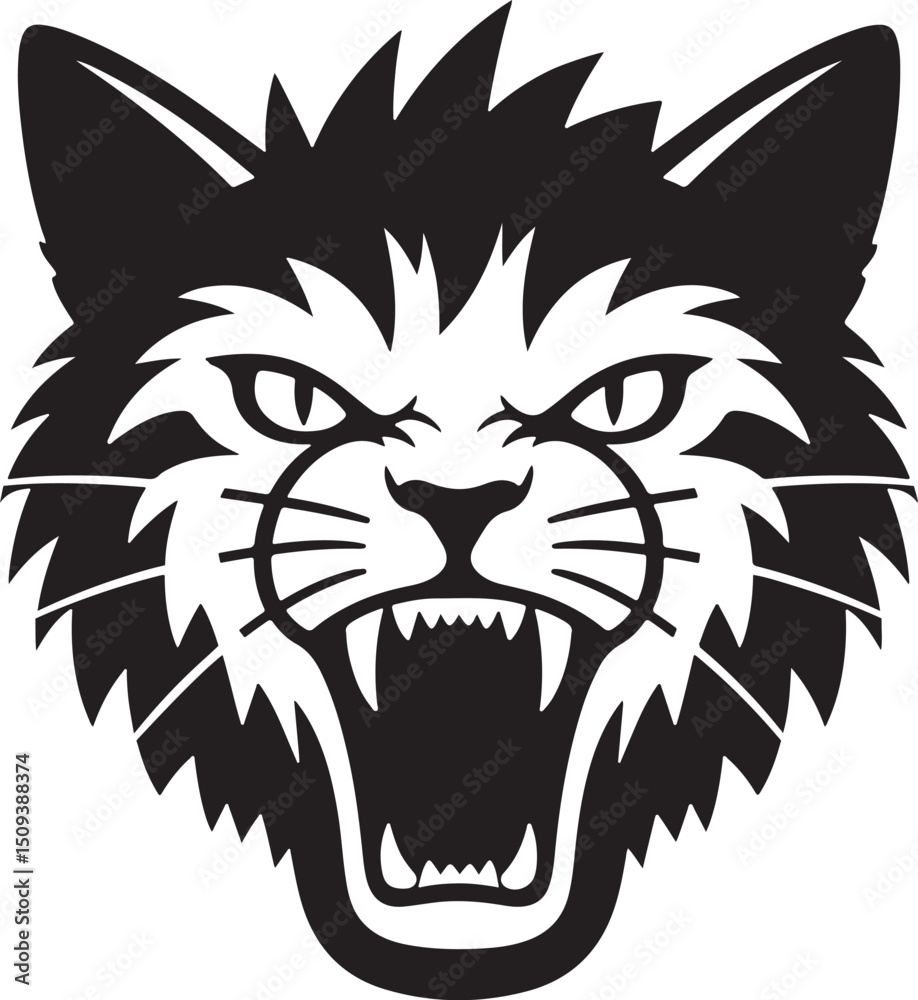Fototapeta premium angry cat head vector silhouette - aggressive look