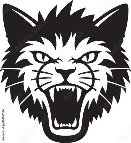 angry cat head vector silhouette - aggressive look