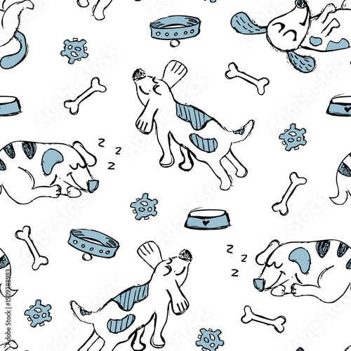 Funny dogs pattern in sketch style. Doodle background.	