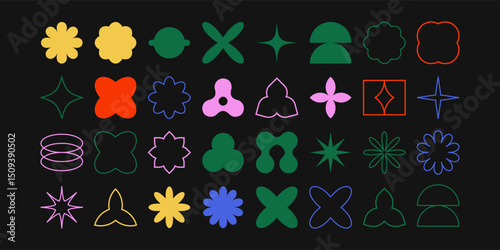 Postmodern geometric abstract shapes, Retro design symbols in Y2K. vector shapes, trendy retro design symbols in Y2K style. Geometric shapes set.