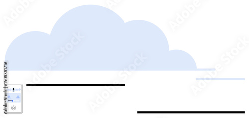 Large cloud shape with digital dashboard on the side, symbolizing data storage and management. Ideal for technology, innovation, digital transformation, cloud computing, remote access, data security