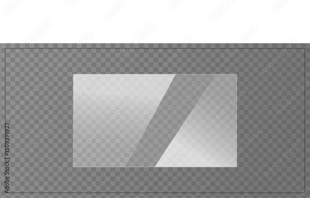 Glass panel UI element with reflective surface for digital interface or HUD on transparent background
