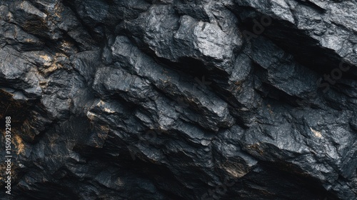 Wallpaper Mural Close-up view of a dark rock surface showcasing various textures and angles. Shadows create a dramatic effect revealing geological layers and formations beneath sunlight Torontodigital.ca