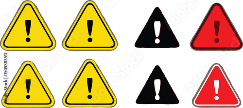 Attention caution danger sign, Exclamation mark sign, Triangular warning symbols icon set, warning sign, Vector illustration