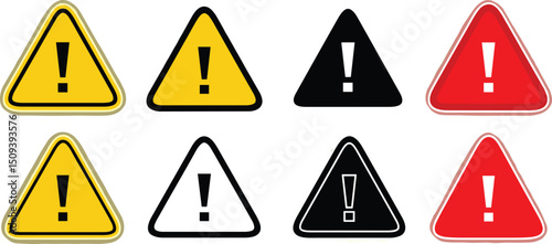Attention caution danger sign, Exclamation mark sign, Triangular warning symbols icon set, warning sign, Vector illustration
