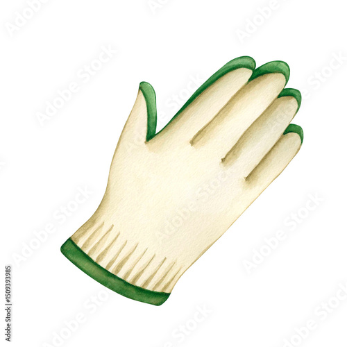 Gardening gloves. Watercolor Hand drawn Illustration of gloves for caring for plants and flowers. Safety gloves in the industrial and construction. Design elements Gardening or horticulture concept