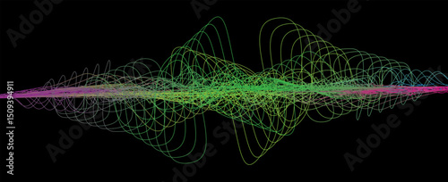 Abstract illustration of green glowing digital waves against black background. illustration of futuristic technology concept. vectors
