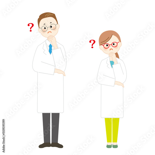 白衣の男女のイラスト　疑問