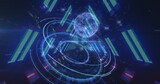 Image of globe, scope in blue neon tunnel