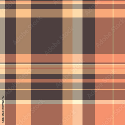 1950s plaid seamless fabric, crease background texture pattern. Uniform textile vector check tartan in orange and pastel colors.