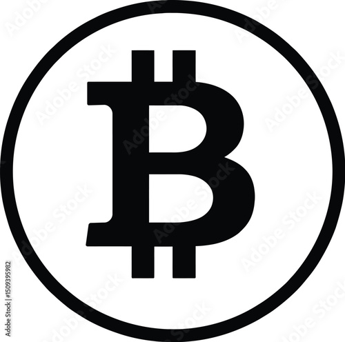 Black bitcoin symbol icon inside circle representing cryptocurrency digital currency and blockchain vector
