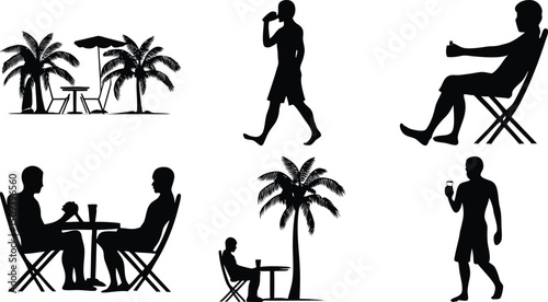 Men Relaxing and Socializing in Tropical Outdoor Setting