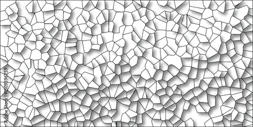 Abstract cellular mosaic pattern with contrasting black lines and white filled shapes resembling a microscopic cell structure or intricate geometric arrangement.