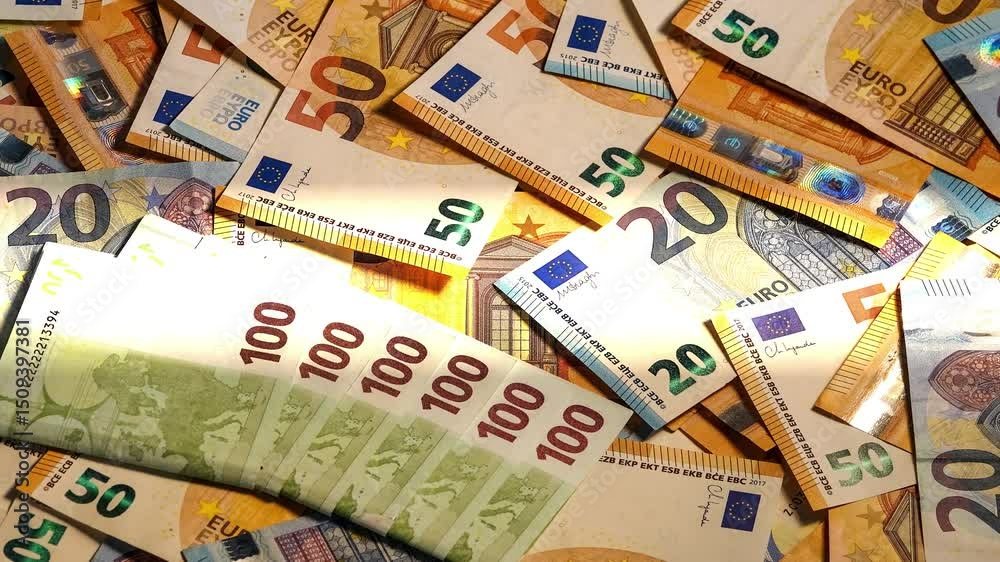 Des billets de 20 euros 50 euros et 100 euros avec déplacement latéral et scan lumineux
