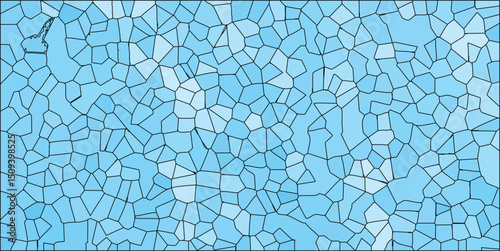 Abstract geometric mosaic background featuring a light blue color palette with black outlines creating unique cell-like shapes for creative designs.