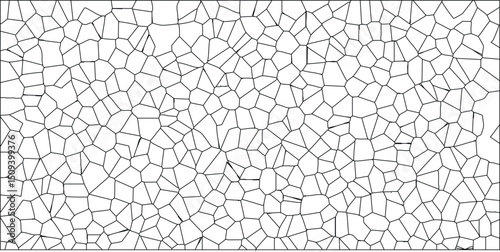 Abstract geometric pattern of irregular polygons with thin black outlines on a white background