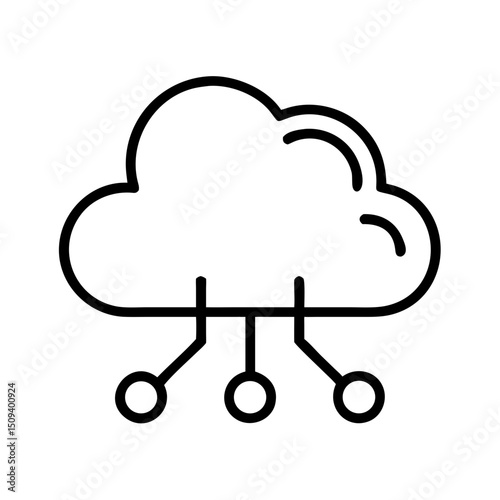 Cloud computing icon with connections depicted in simple outline  