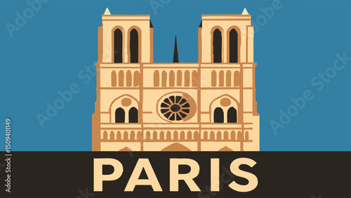 Paris Notre Dame Cathedral at Sunset with Glowing Facade.eps