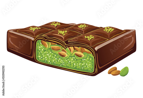 Dessert Pistachio Chocolate Bar - Vector Illustration