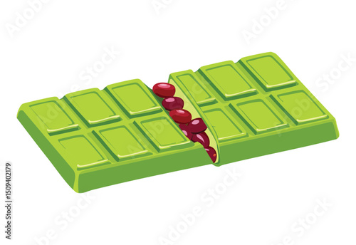 matcha chocolate bar with filling - vector illustration